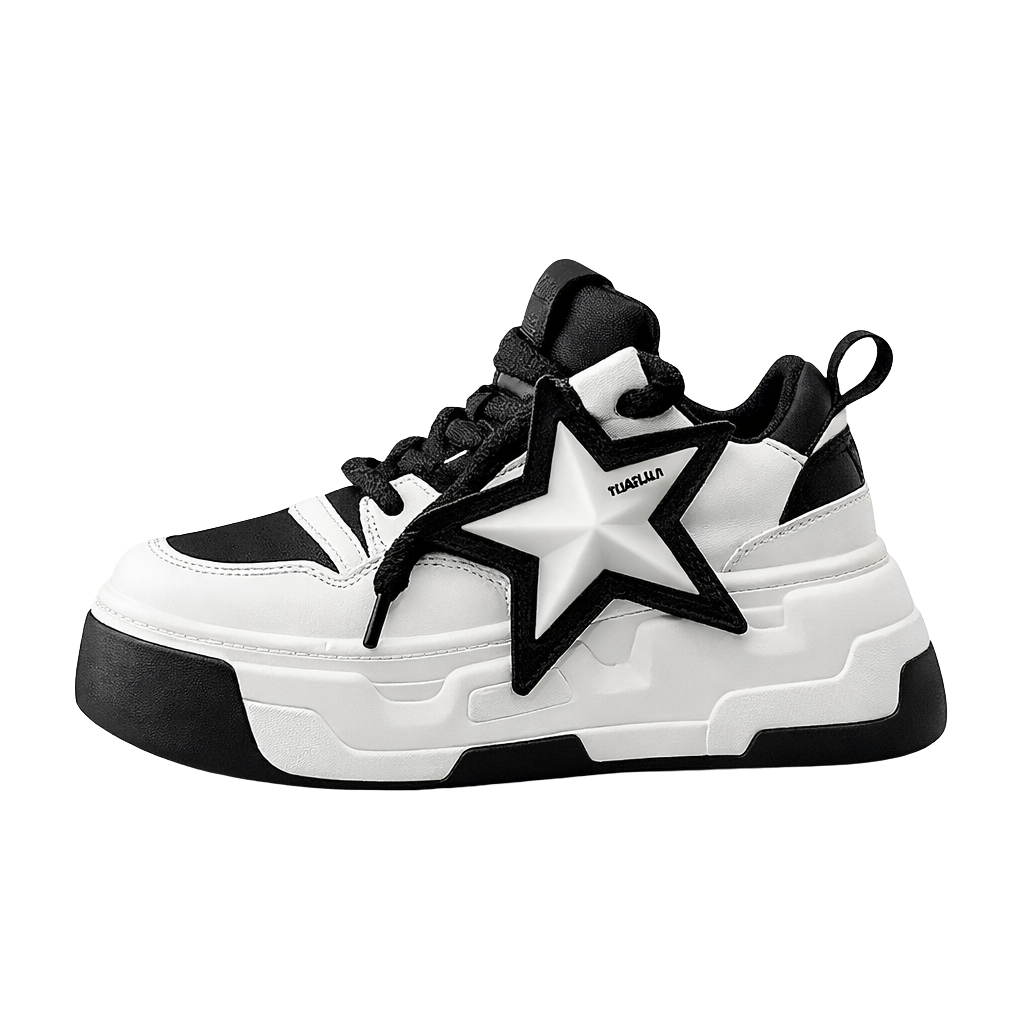 SoftSlipsy Star Platform Sneakers Chunky Black White Sneakers Height Boost Fashion Shoes