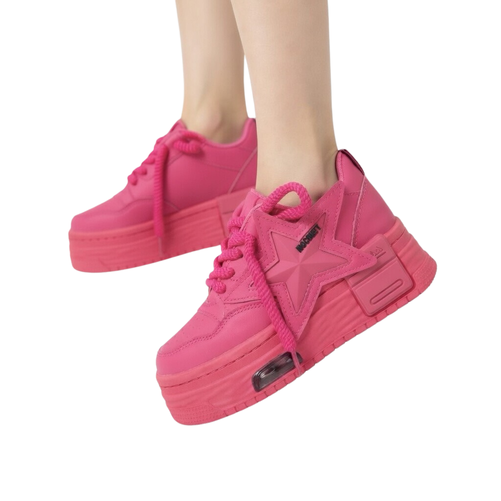 SoftSlipsy Pink Star Platform Sneakers Chunky Y2K Streetwear Trainers Women Fashion Shoes