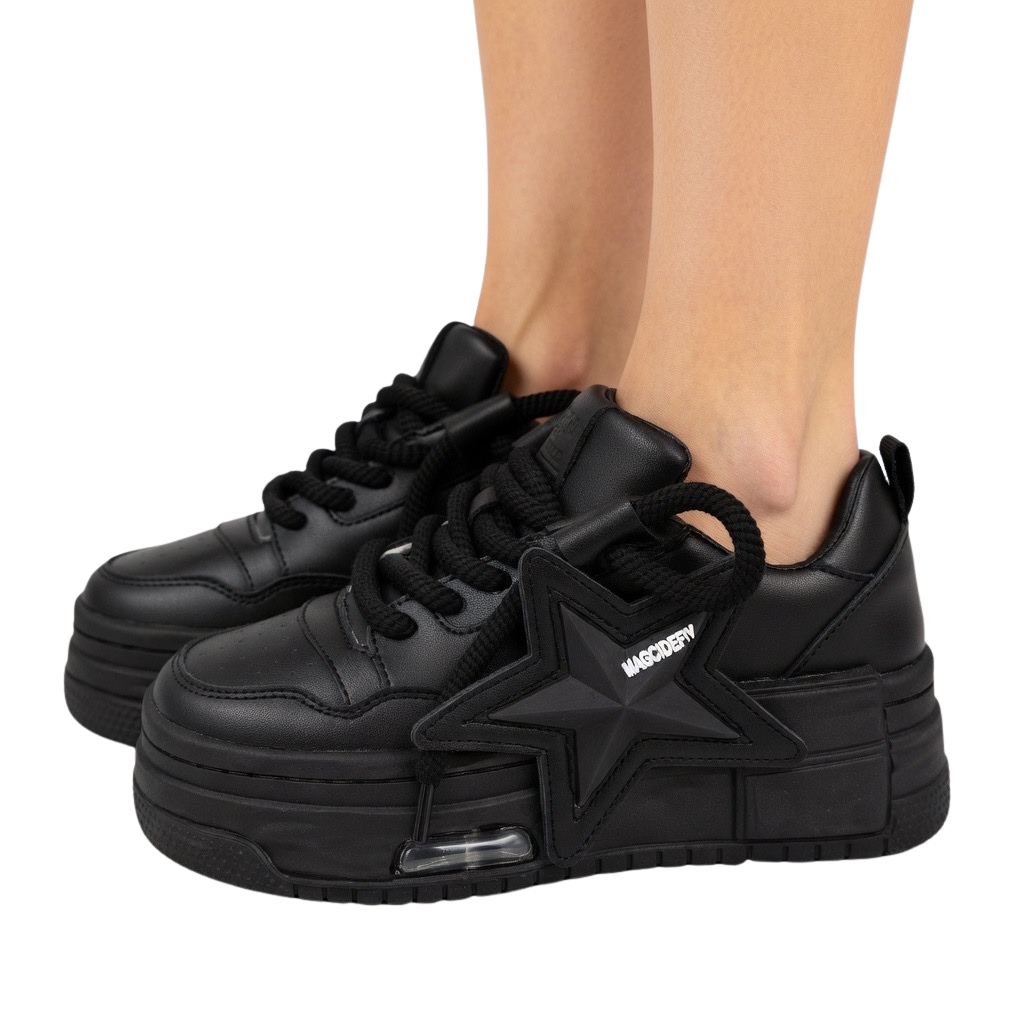 SoftSlipsy Black Star Platform Sneakers Chunky Streetwear Y2K Trainers Women Casual Shoes