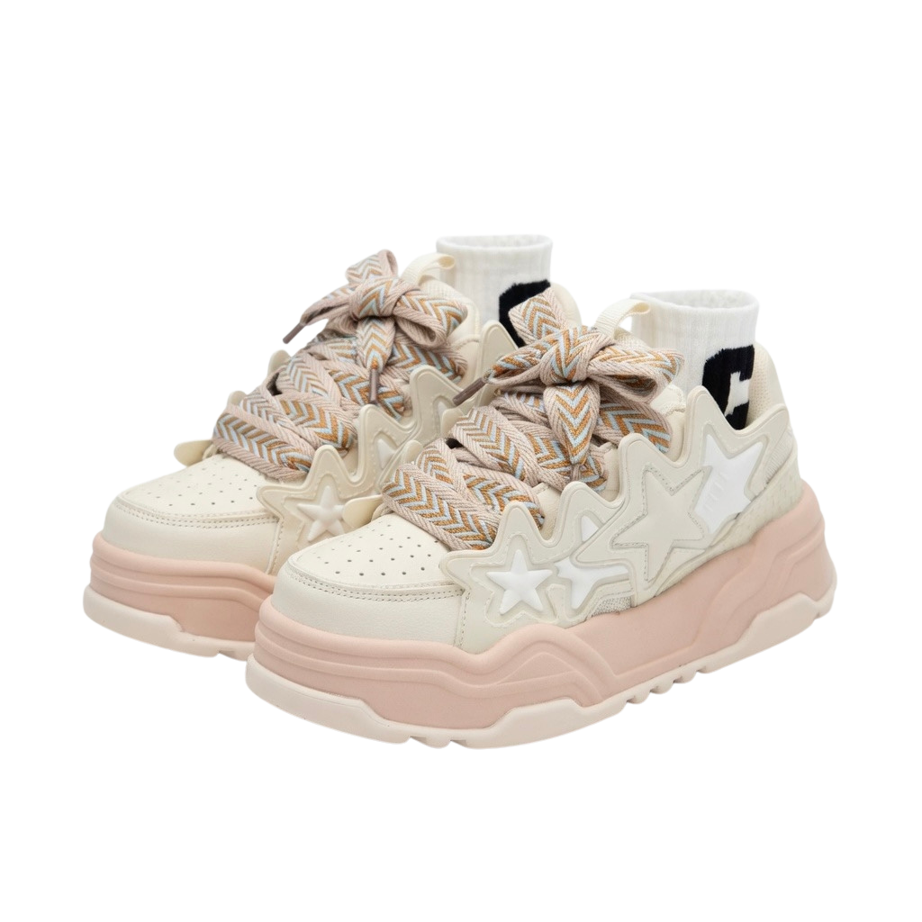 SoftSlipsy Cream Star Platform Sneakers – Women Chunky Platform Shoes
