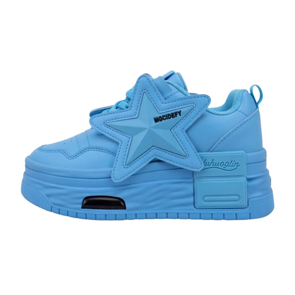 SoftSlipsy Sky Blue Star Platform Sneakers – Chunky Y2K Height Boost Shoes