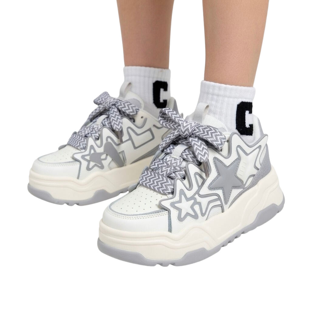 SoftSlipsy Grey Star Platform Sneakers – Chunky Sneakers Women