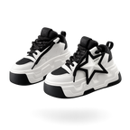 SoftSlipsy Star Platform Sneakers Chunky Black White Sneakers Height Boost Fashion Shoes