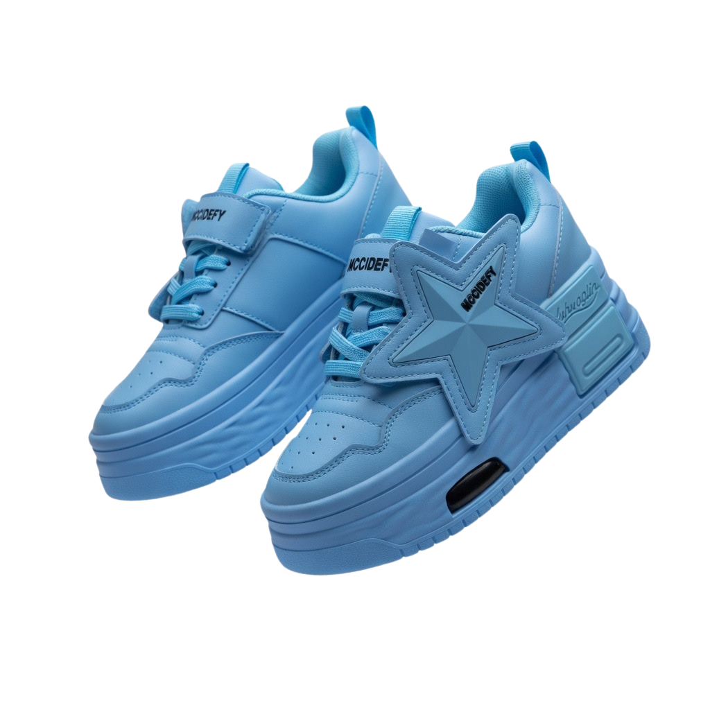 SoftSlipsy Sky Blue Star Platform Sneakers – Chunky Y2K Height Boost Shoes