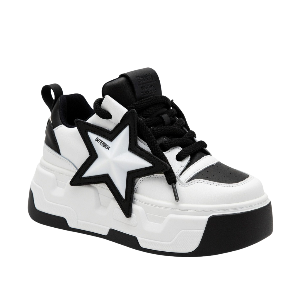 SoftSlipsy Star Platform Sneakers Chunky Black White Sneakers Height Boost Fashion Shoes