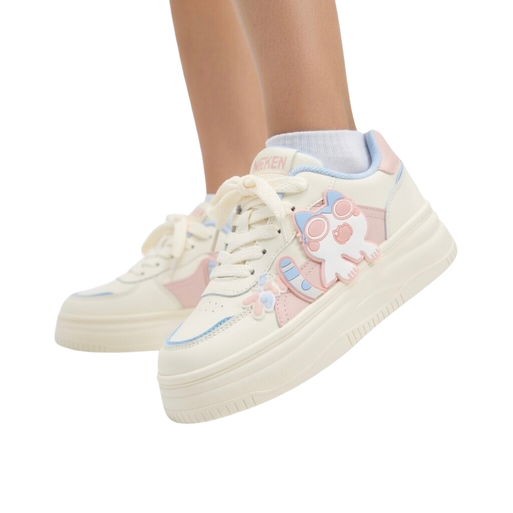 SoftSlipsy Pink Cat Platform Sneakers – Cute Chunky Sneakers Women