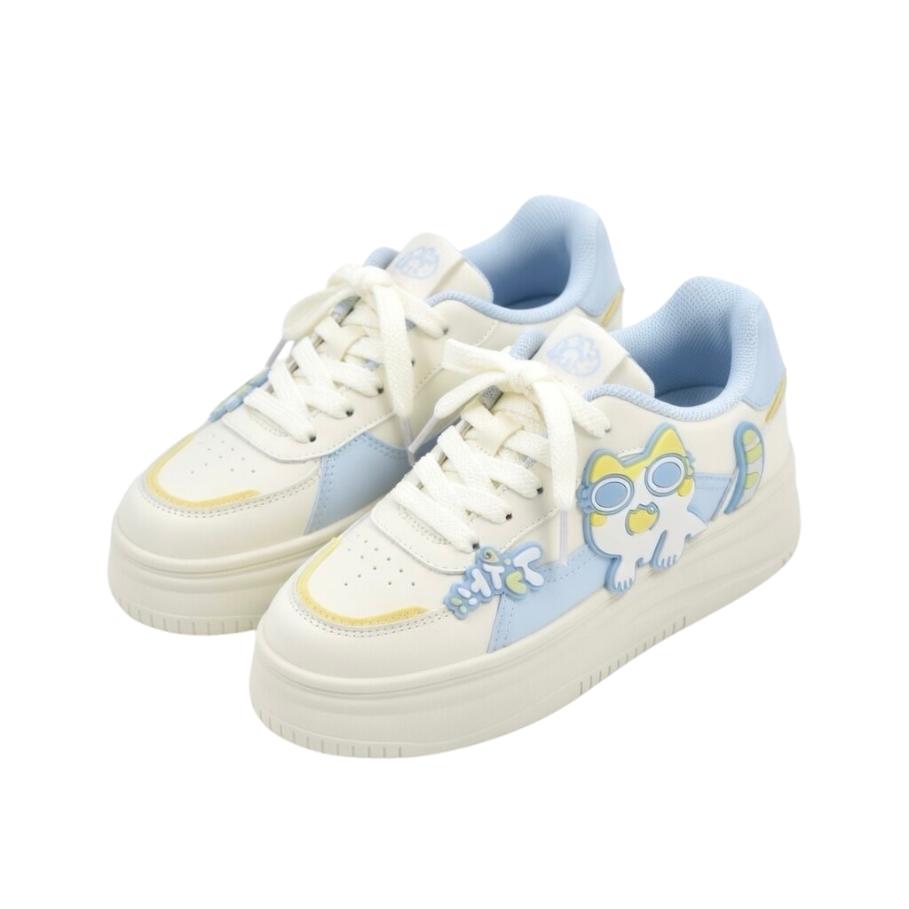 SoftSlipsy Blue Cat Platform Sneakers – Cute Chunky Sneakers Women