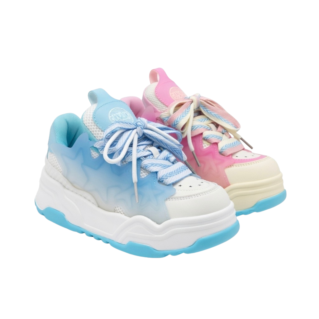 SoftSlipsy Pink Blue Platform Sneakers – Women Chunky Sneakers