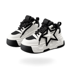 SoftSlipsy Star Platform Sneakers Chunky Black White Sneakers Height Boost Fashion Shoes