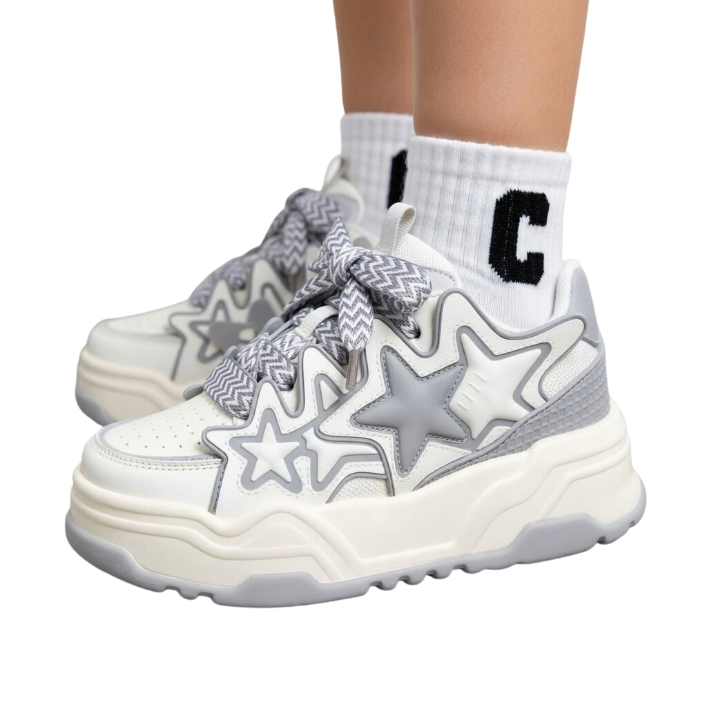 SoftSlipsy Grey Star Platform Sneakers – Chunky Sneakers Women