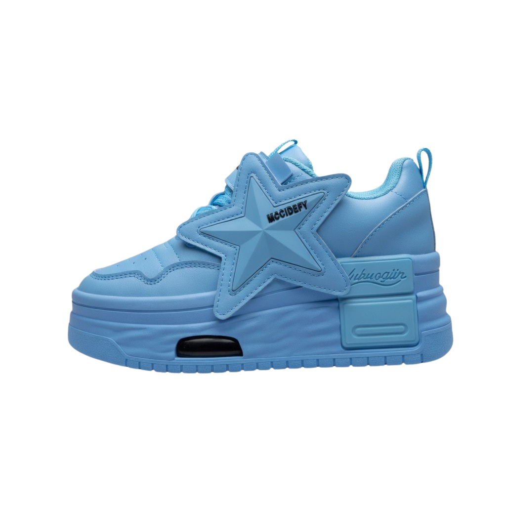SoftSlipsy Sky Blue Star Platform Sneakers – Chunky Y2K Height Boost Shoes