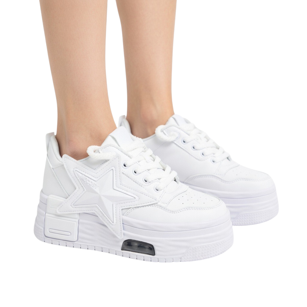 SoftSlipsy White Star Platform Sneakers Chunky Y2K Streetwear Trainers Women Fashion Shoes