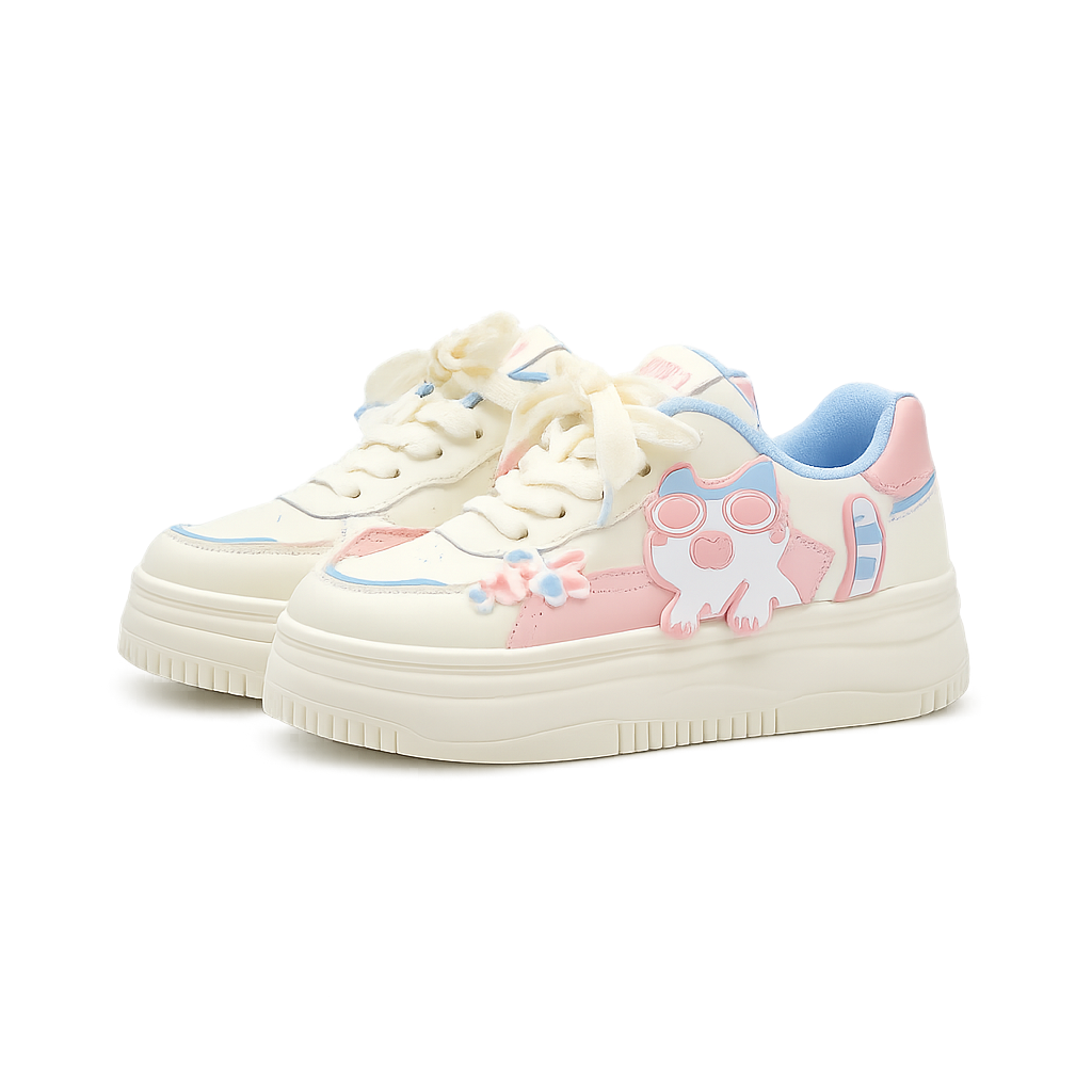 SoftSlipsy Pink Cat Platform Sneakers – Cute Chunky Sneakers Women