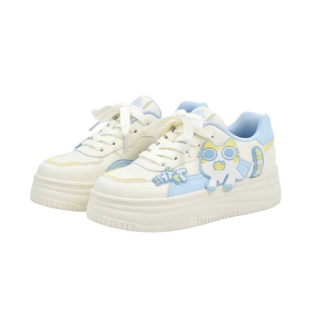 SoftSlipsy Blue Cat Platform Sneakers – Cute Chunky Sneakers Women