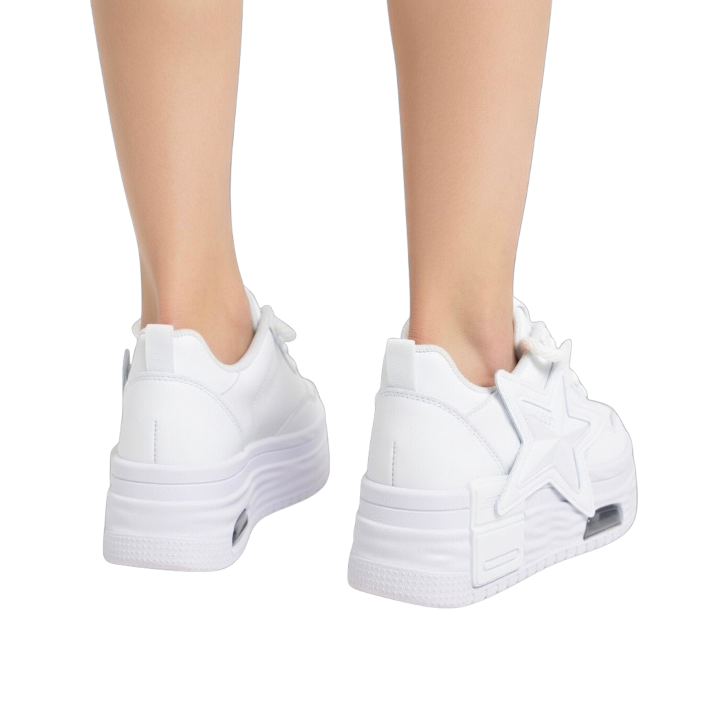 SoftSlipsy White Star Platform Sneakers Chunky Y2K Streetwear Trainers Women Fashion Shoes