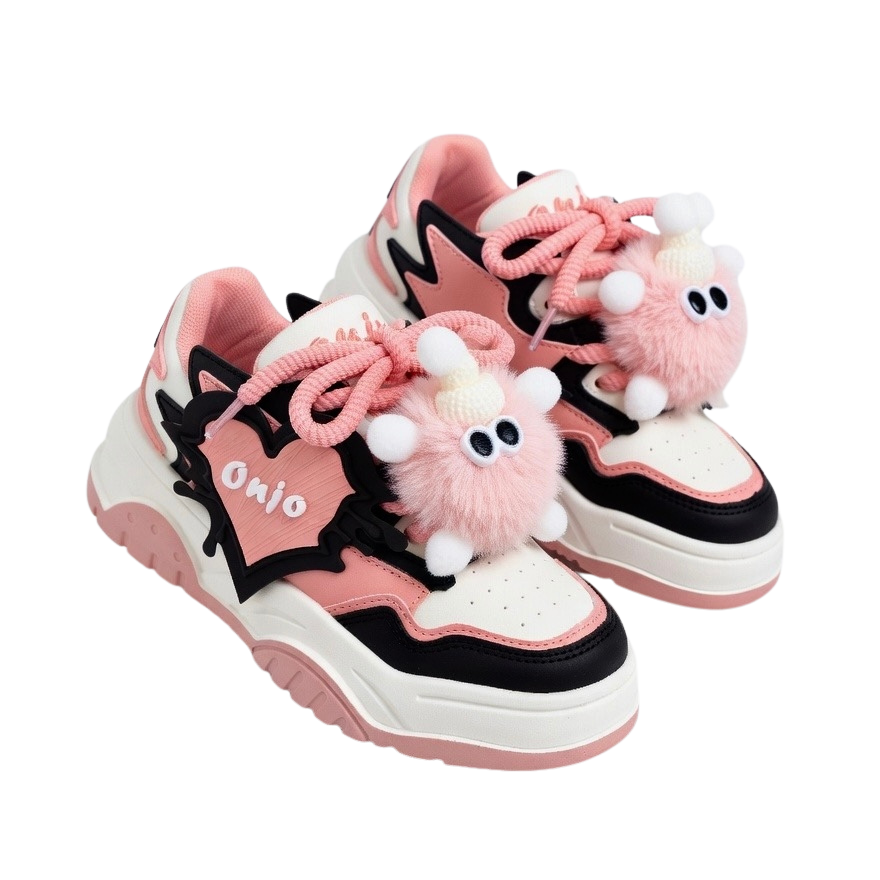SoftSlipsy Black Pink Chunky Platform Sneakers – Women Casual Sneakers