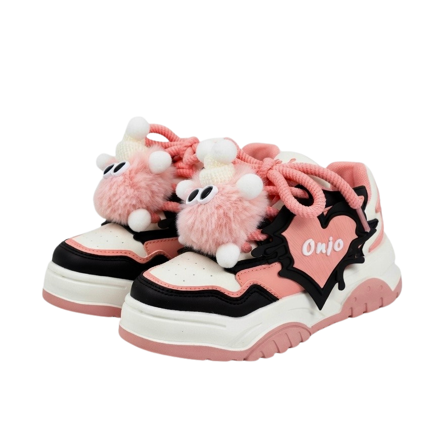 SoftSlipsy Black Pink Chunky Platform Sneakers – Women Casual Sneakers