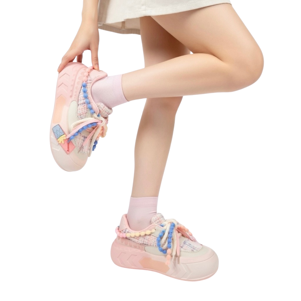 SoftSlipsy Pink Pastel Platform Sneakers – Cute Chunky Sneakers Women