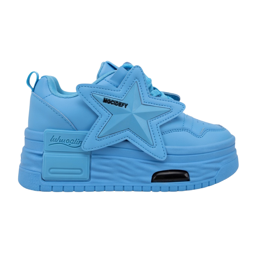 SoftSlipsy Sky Blue Star Platform Sneakers – Chunky Y2K Height Boost Shoes
