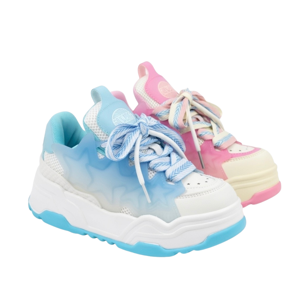 SoftSlipsy Pink Blue Platform Sneakers – Women Chunky Sneakers