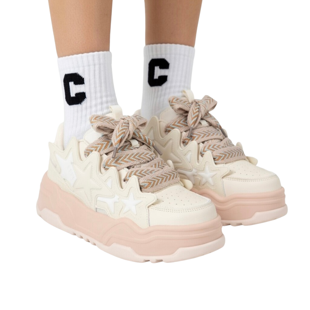 SoftSlipsy Cream Star Platform Sneakers – Women Chunky Platform Shoes