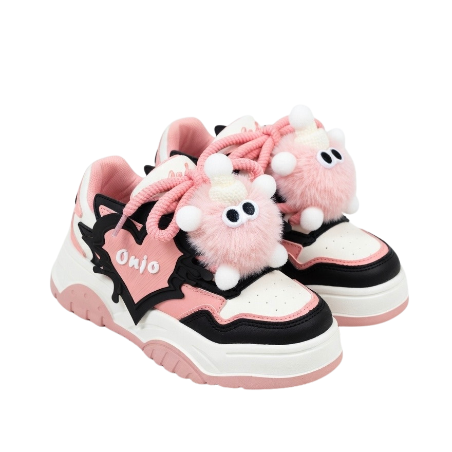 SoftSlipsy Black Pink Chunky Platform Sneakers – Women Casual Sneakers