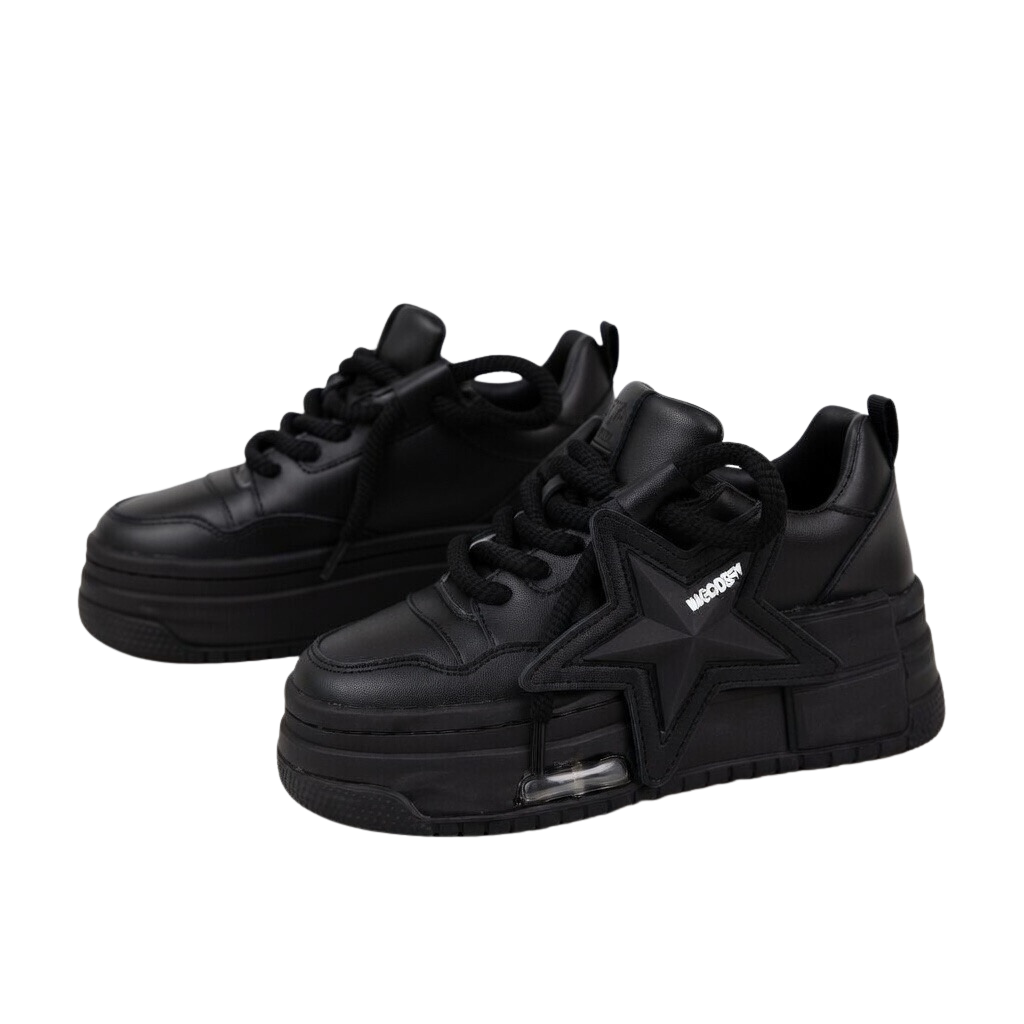 SoftSlipsy Black Star Platform Sneakers Chunky Streetwear Y2K Trainers Women Casual Shoes