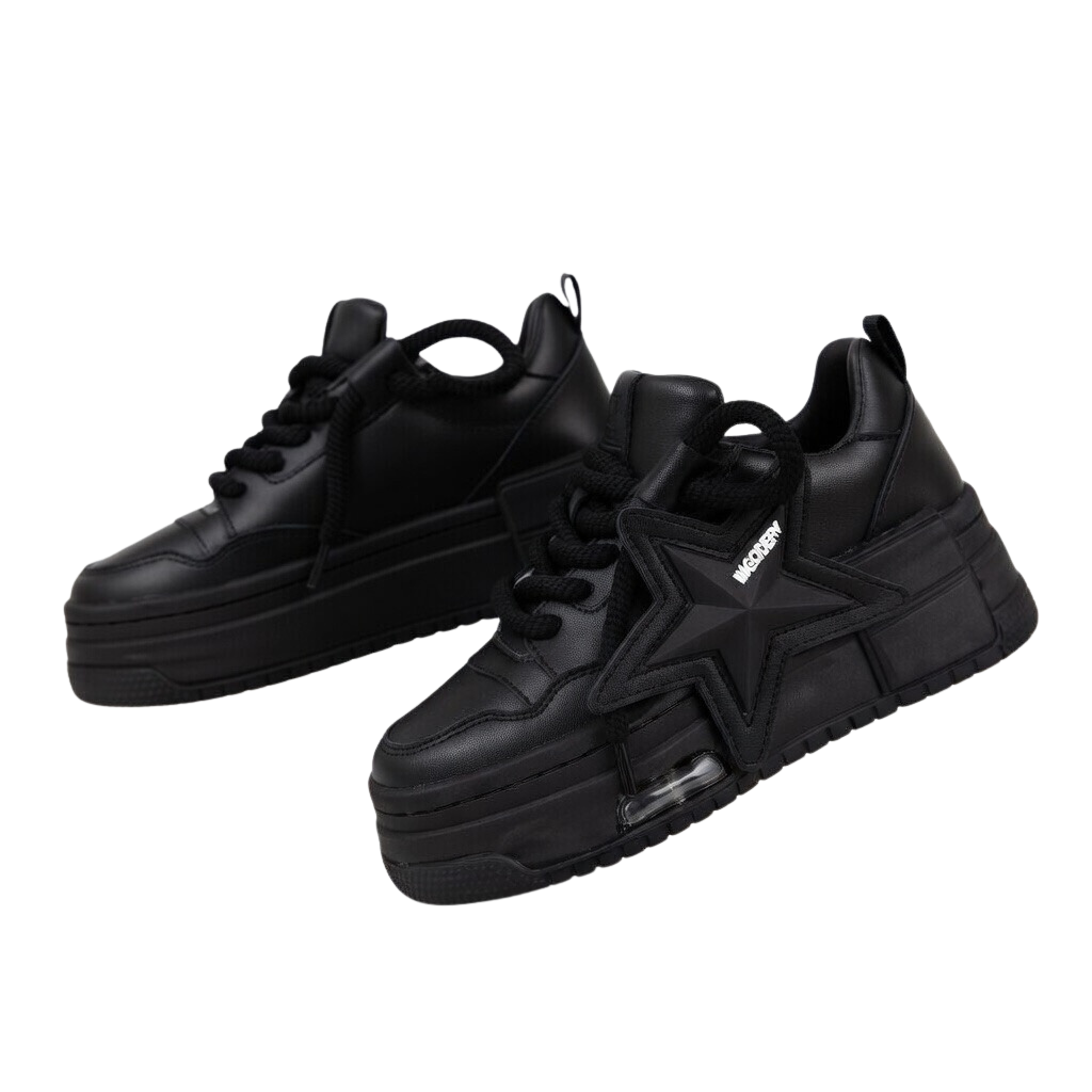 SoftSlipsy Black Star Platform Sneakers Chunky Streetwear Y2K Trainers Women Casual Shoes