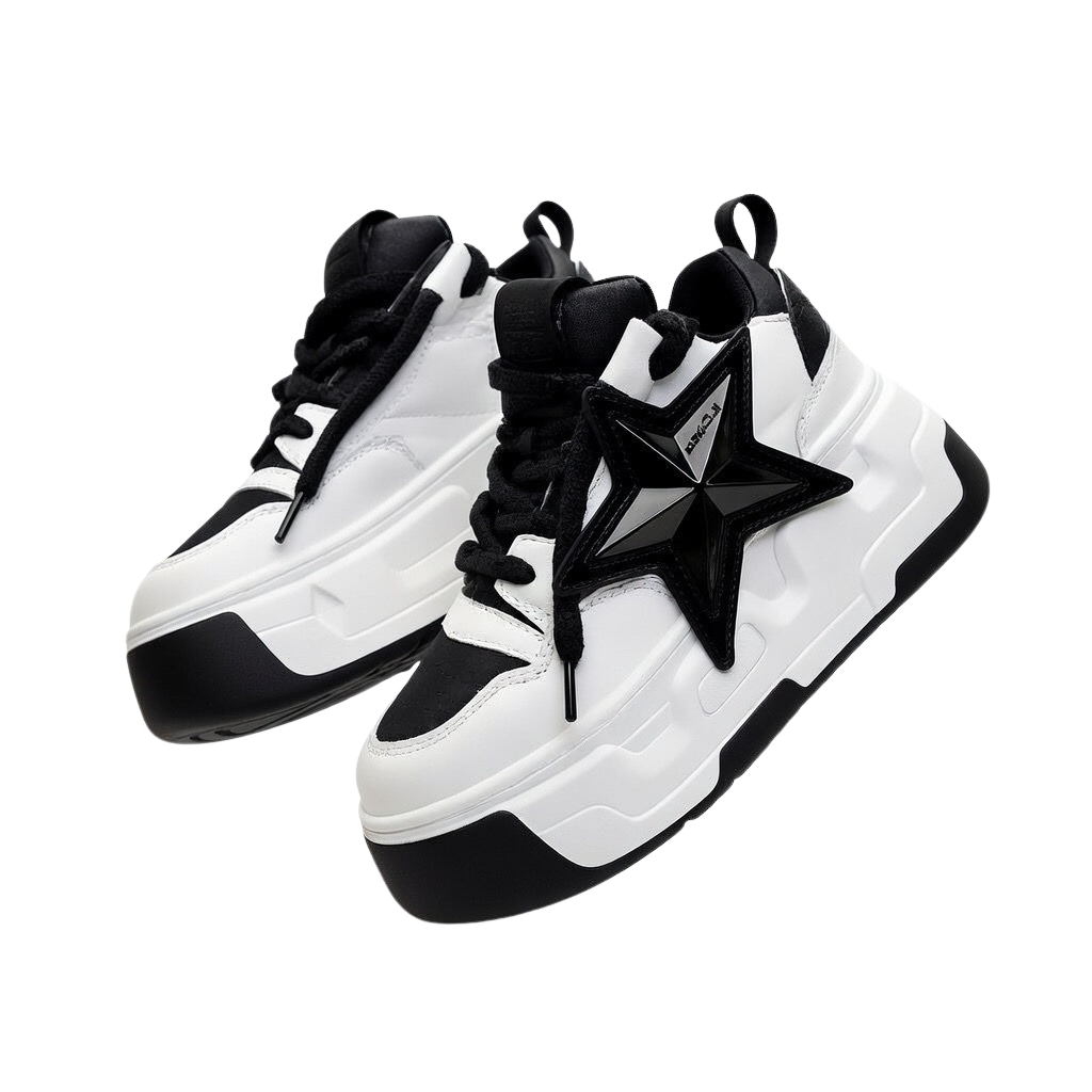 SoftSlipsy Star Platform Sneakers Chunky Black White Sneakers Height Boost Fashion Shoes
