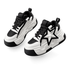 SoftSlipsy Star Platform Sneakers Chunky Black White Sneakers Height Boost Fashion Shoes