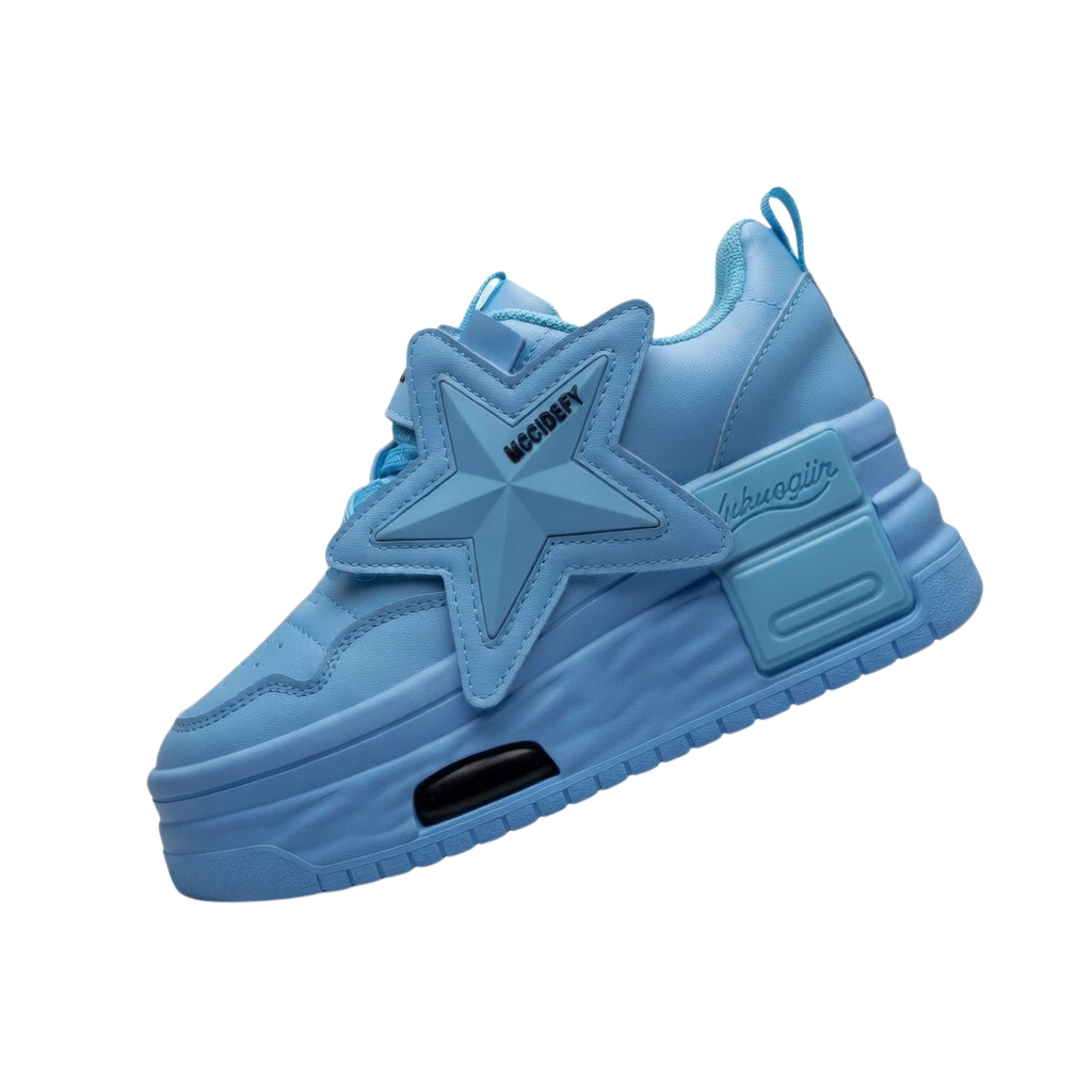 SoftSlipsy Sky Blue Star Platform Sneakers – Chunky Y2K Height Boost Shoes