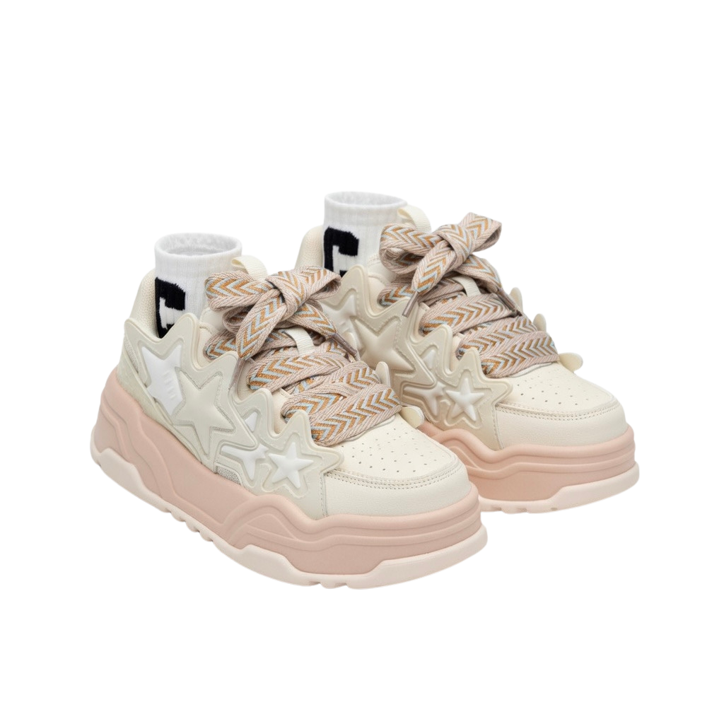 SoftSlipsy Cream Star Platform Sneakers – Women Chunky Platform Shoes