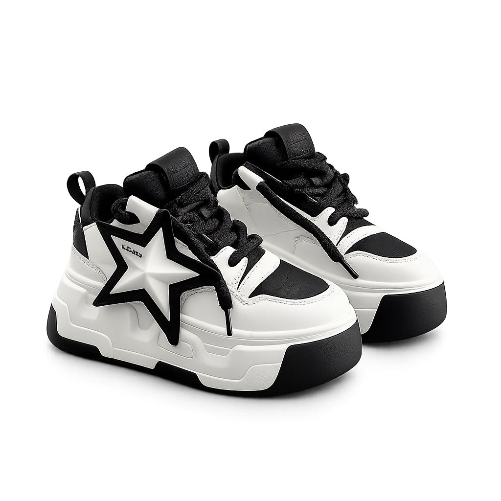 SoftSlipsy Star Platform Sneakers Chunky Black White Sneakers Height Boost Fashion Shoes