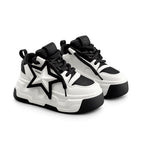 SoftSlipsy Star Platform Sneakers Chunky Black White Sneakers Height Boost Fashion Shoes