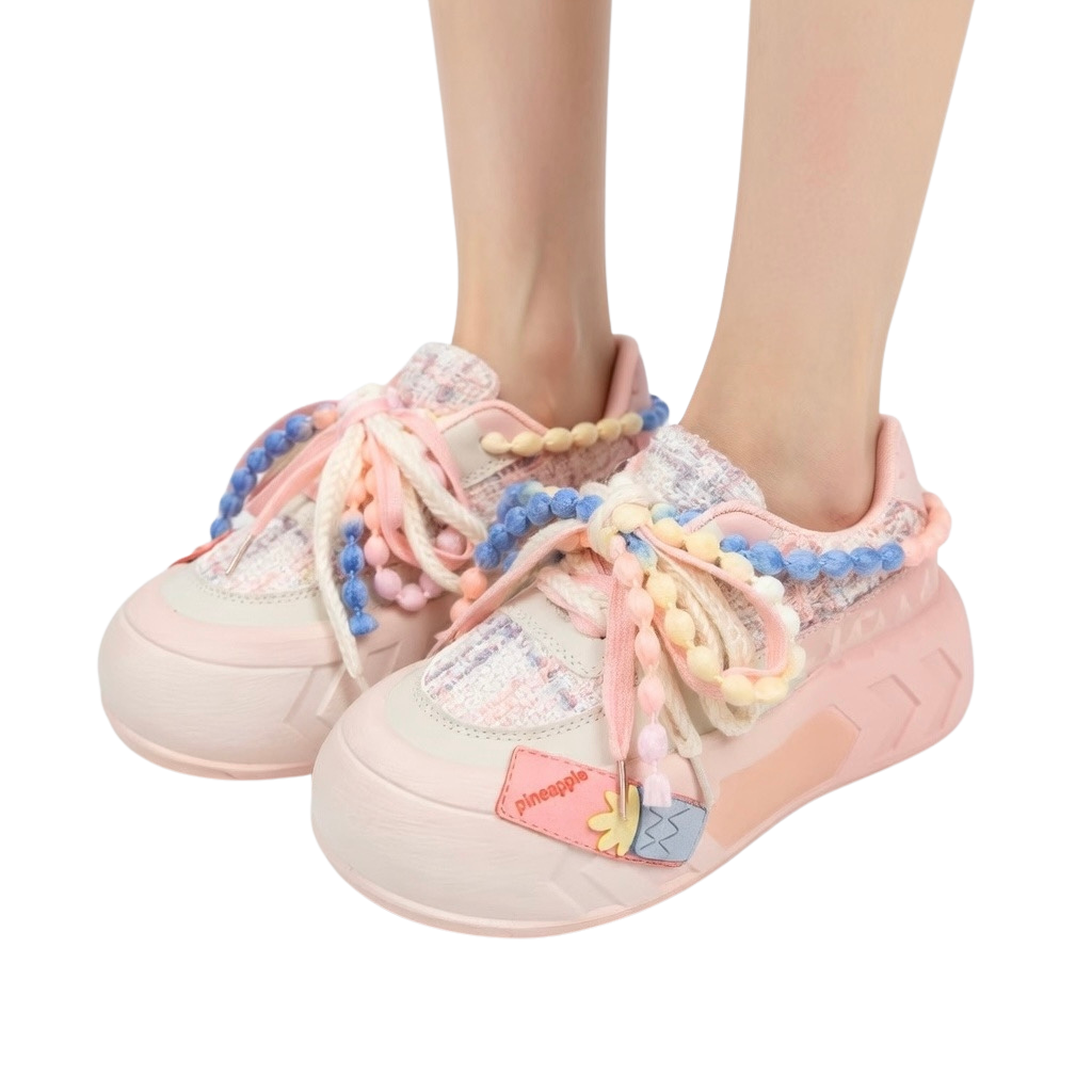 SoftSlipsy Pink Pastel Platform Sneakers – Cute Chunky Sneakers Women