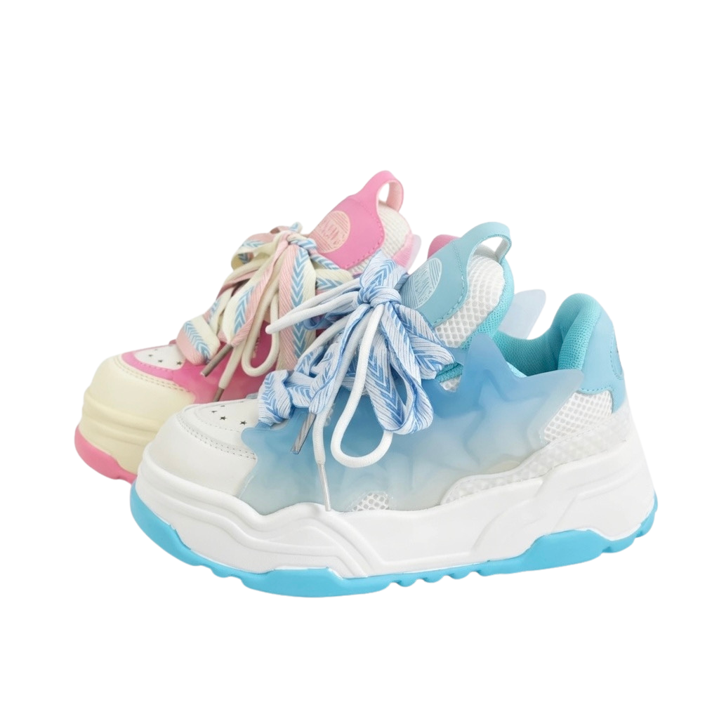 SoftSlipsy Pink Blue Platform Sneakers – Women Chunky Sneakers
