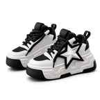 SoftSlipsy Star Platform Sneakers Chunky Black White Sneakers Height Boost Fashion Shoes