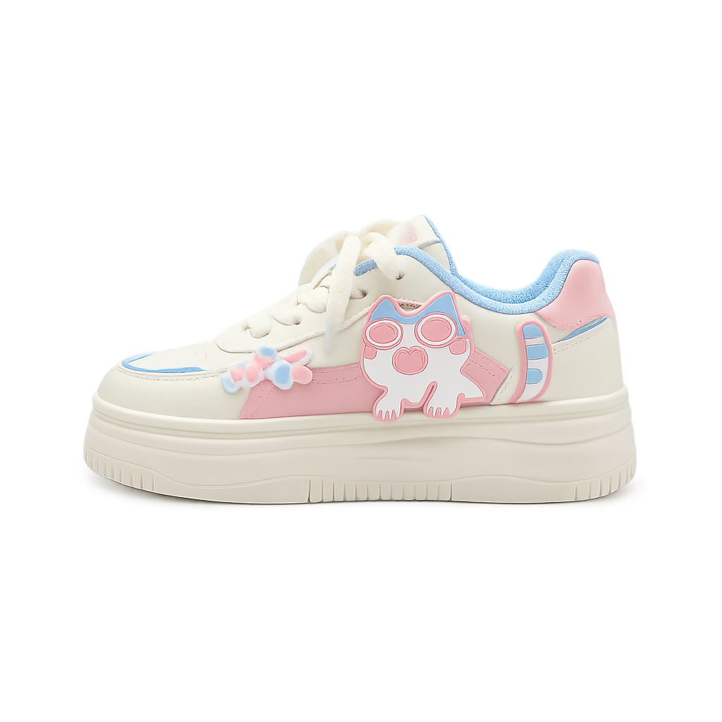 SoftSlipsy Pink Cat Platform Sneakers – Cute Chunky Sneakers Women