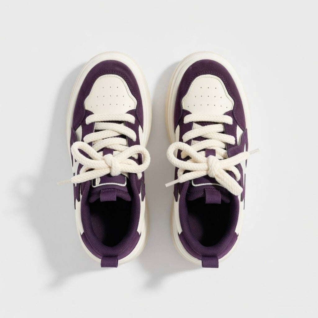 SoftSlipsy Star Platform Sneakers – Purple Chunky Y2K Streetwear Shoes – Height Boost Casual Trainers
