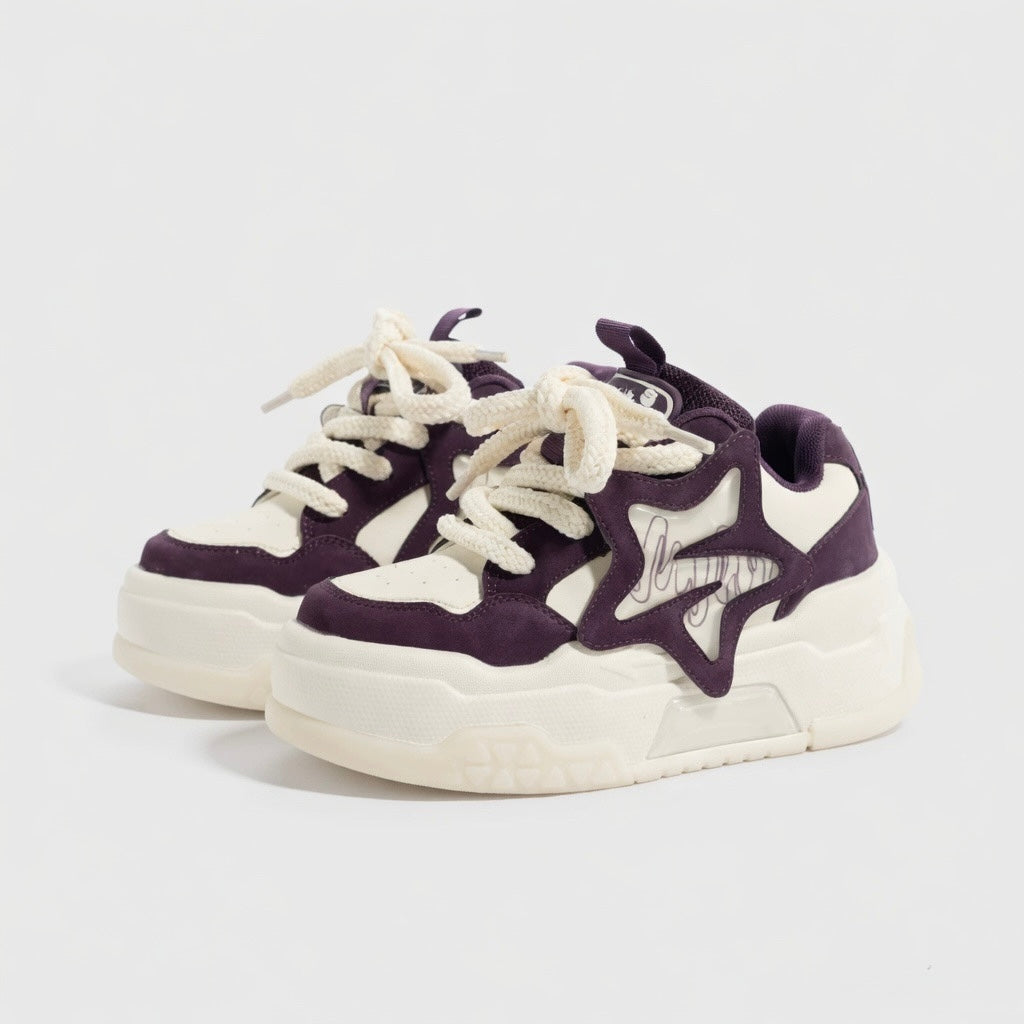 SoftSlipsy Star Platform Sneakers – Purple Chunky Y2K Streetwear Shoes – Height Boost Casual Trainers