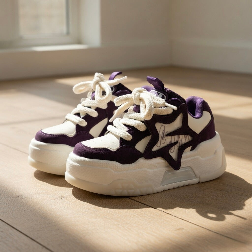 SoftSlipsy Star Platform Sneakers – Purple Chunky Y2K Streetwear Shoes – Height Boost Casual Trainers