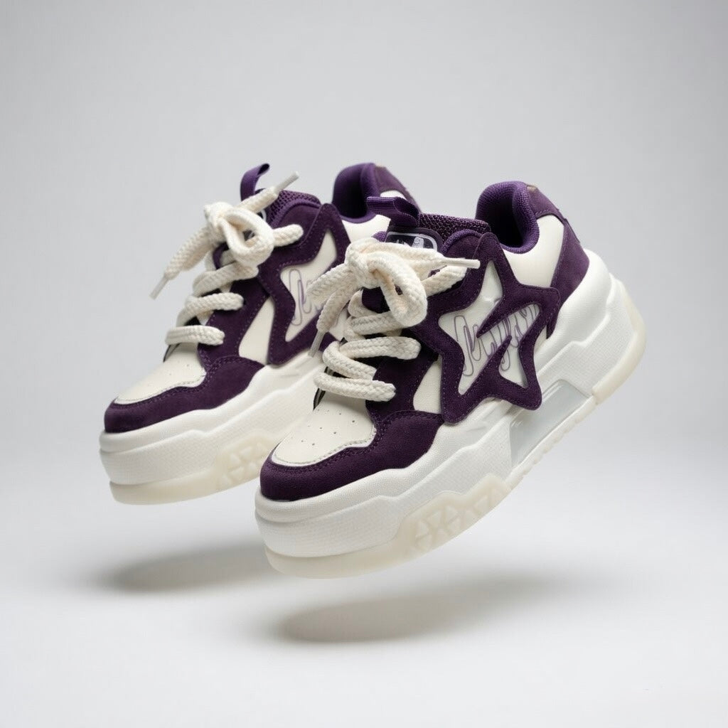 SoftSlipsy Star Platform Sneakers – Purple Chunky Y2K Streetwear Shoes – Height Boost Casual Trainers