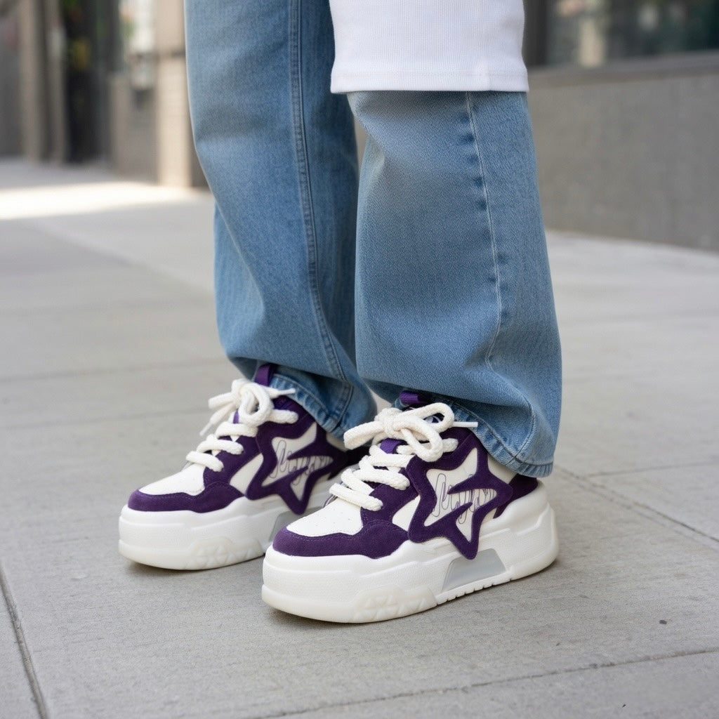 SoftSlipsy Star Platform Sneakers – Purple Chunky Y2K Streetwear Shoes – Height Boost Casual Trainers