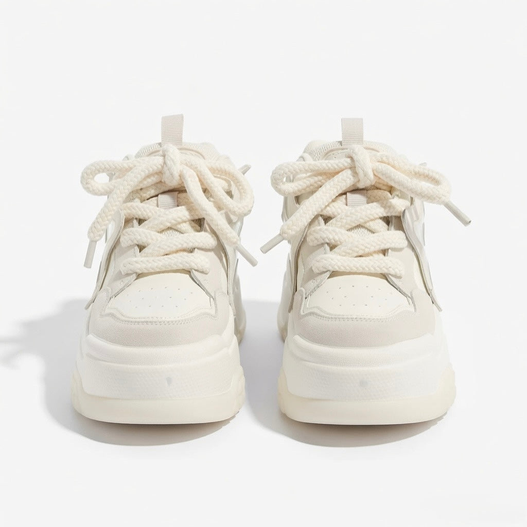 SoftSlipsy Star Platform Sneakers – White Chunky Y2K Streetwear Shoes – Height Boost Casual Trainers