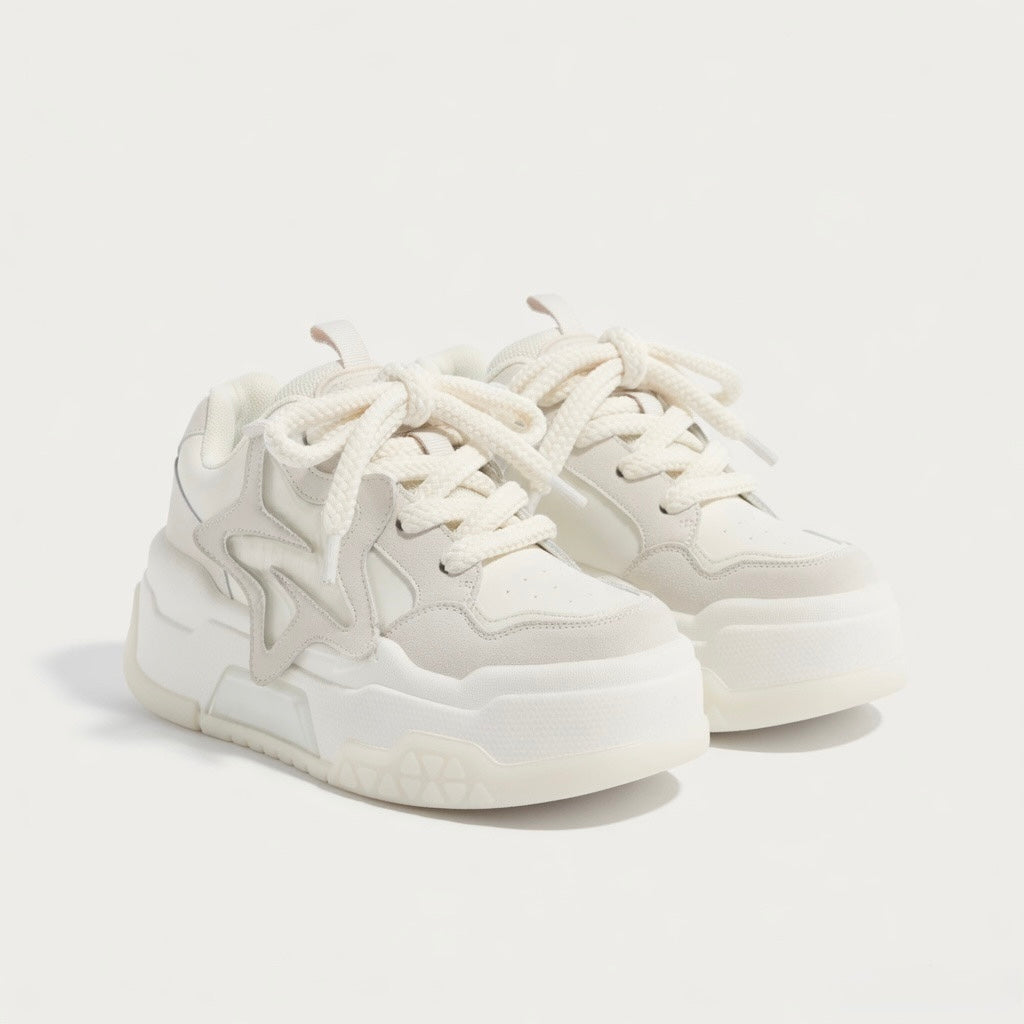 SoftSlipsy Star Platform Sneakers – White Chunky Y2K Streetwear Shoes – Height Boost Casual Trainers