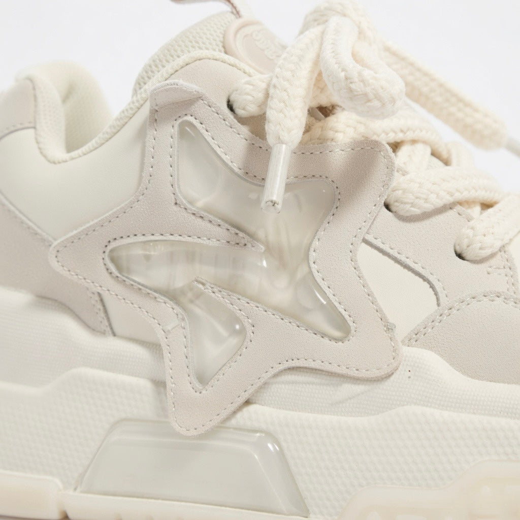 SoftSlipsy Star Platform Sneakers – White Chunky Y2K Streetwear Shoes – Height Boost Casual Trainers