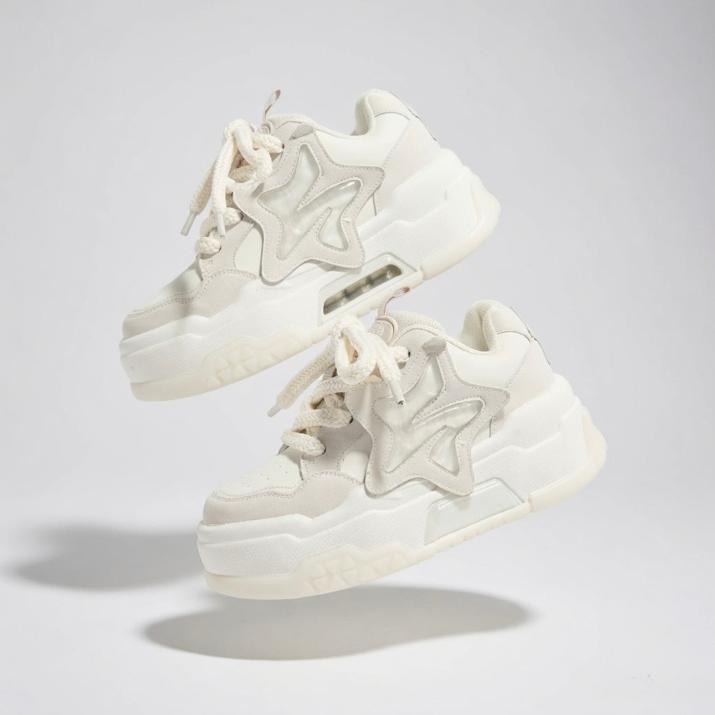 SoftSlipsy Star Platform Sneakers – White Chunky Y2K Streetwear Shoes – Height Boost Casual Trainers