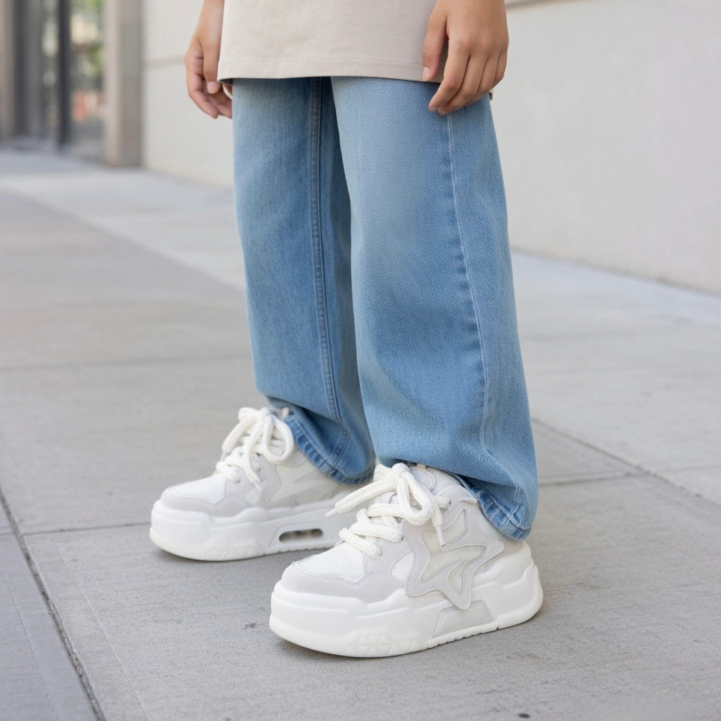 SoftSlipsy Star Platform Sneakers – White Chunky Y2K Streetwear Shoes – Height Boost Casual Trainers