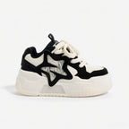 SoftSlipsy Star Platform Sneakers – Black & White Chunky Y2K Streetwear Shoes – Height Boost Casual Trainers