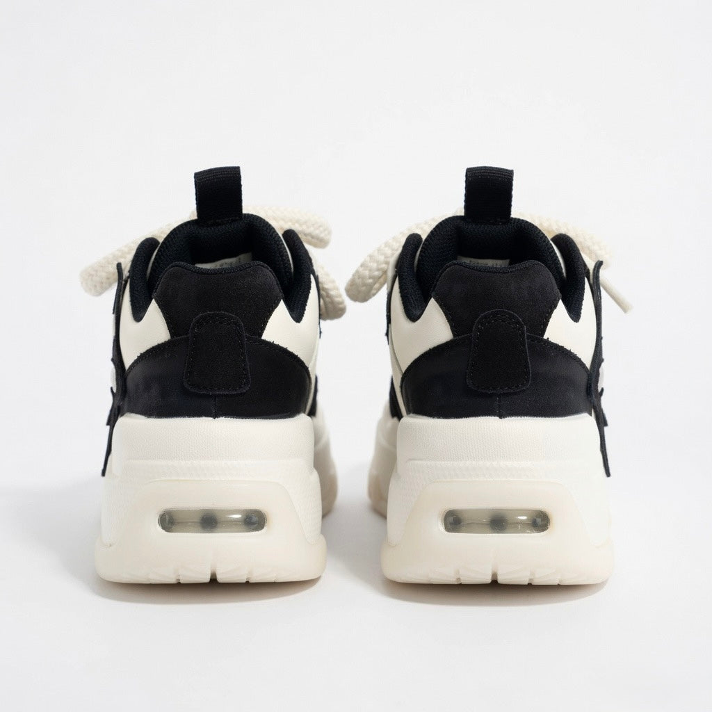 SoftSlipsy Star Platform Sneakers – Black & White Chunky Y2K Streetwear Shoes – Height Boost Casual Trainers